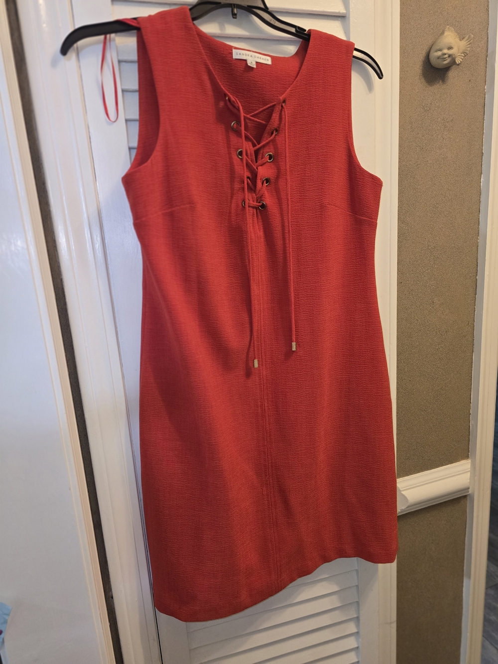 Sandra Darren Orange Lace Up Shift Dress Sleeveless Textured Size 8